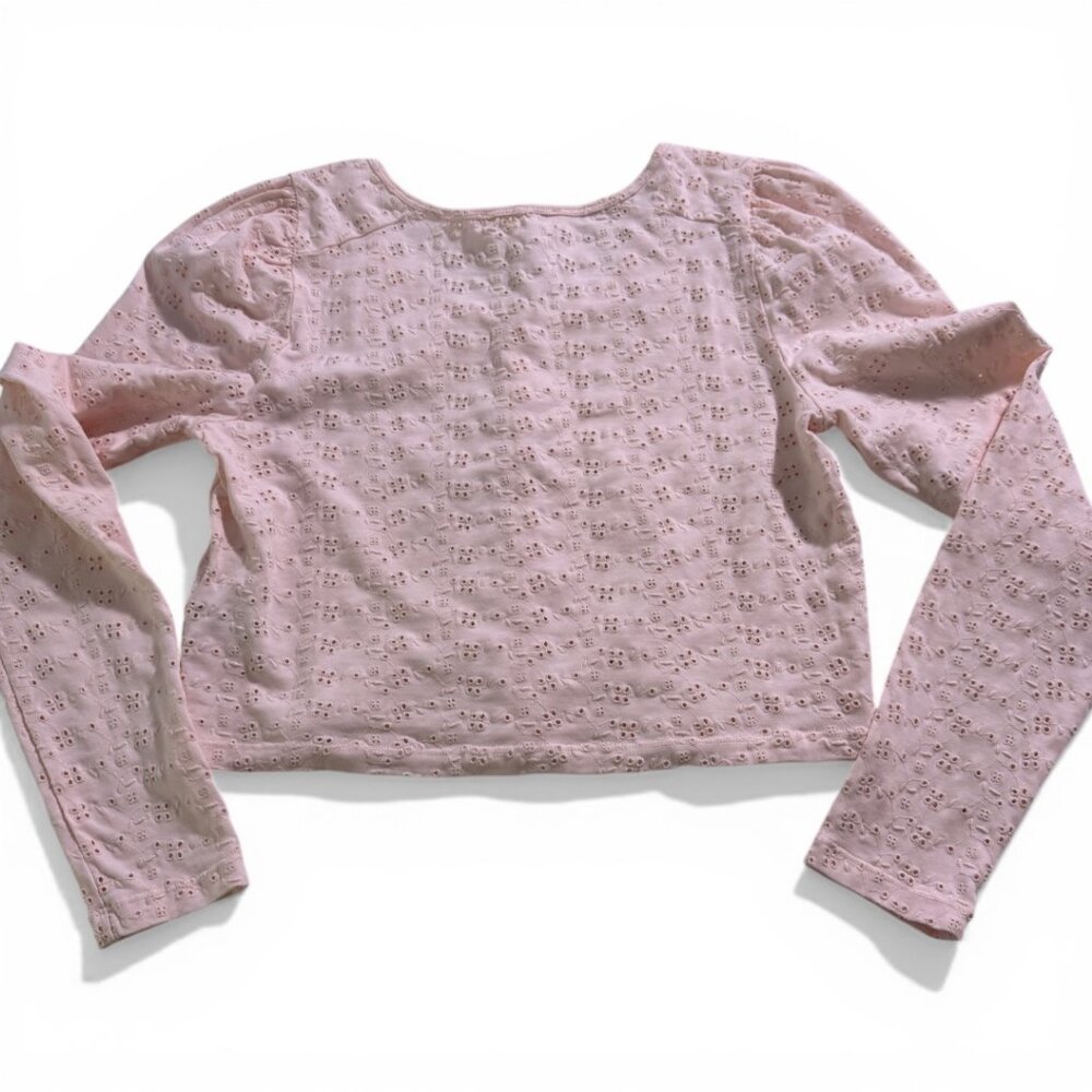LoveShackFancy Jonah Crop Cardigan Blush Eyelet Button Front Sweater Size S - Picture 8 of 11